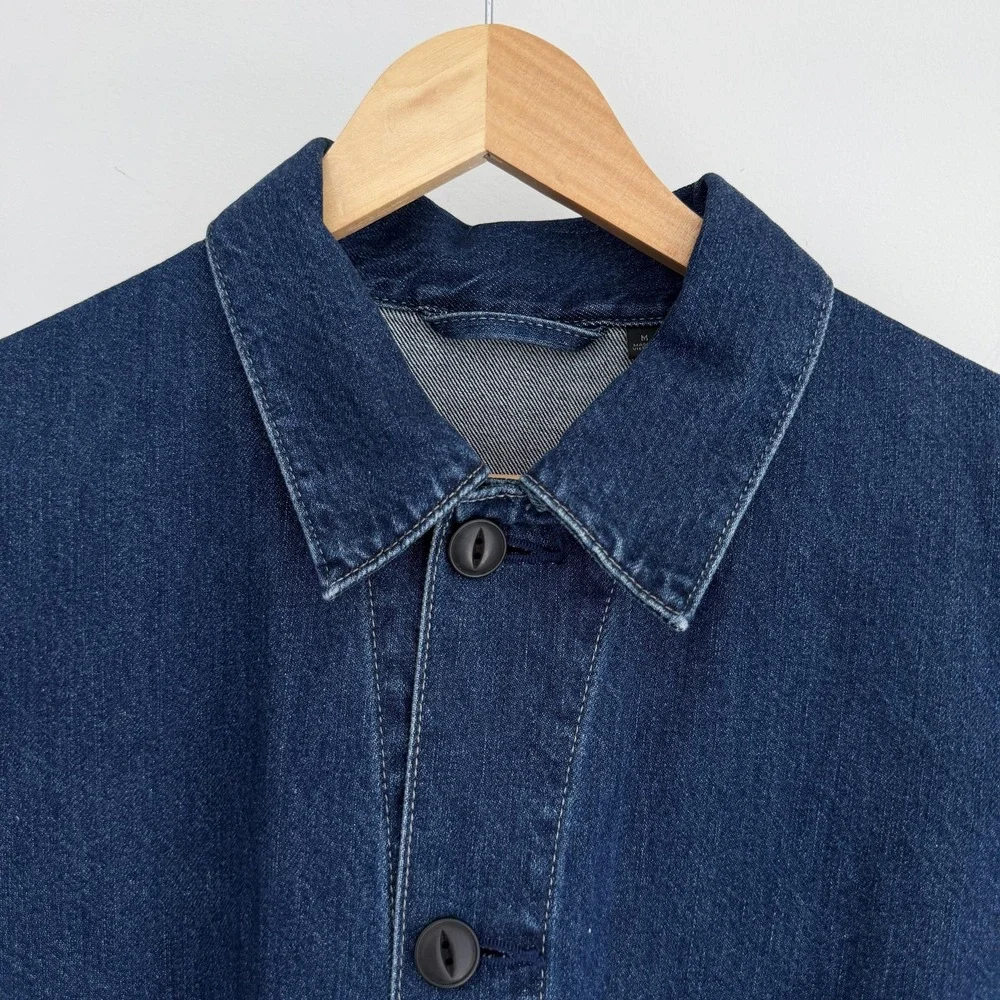 Uniqlo Jacket Mens Medium Blue Denim Chore Workwear Utility Unlined Pockets